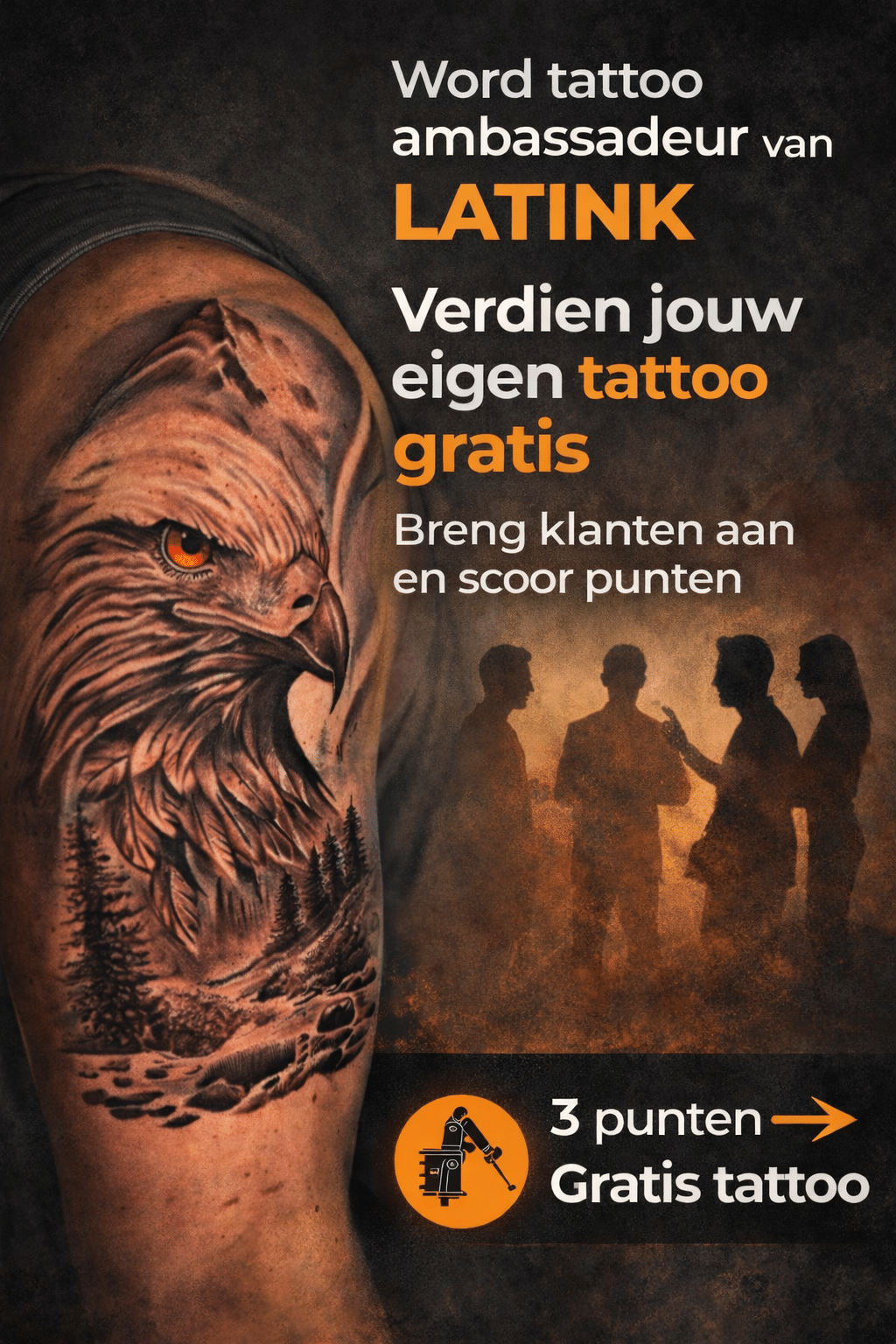 Afbeelding met uitleg hoe je een gratis tattoo kunt verdienen